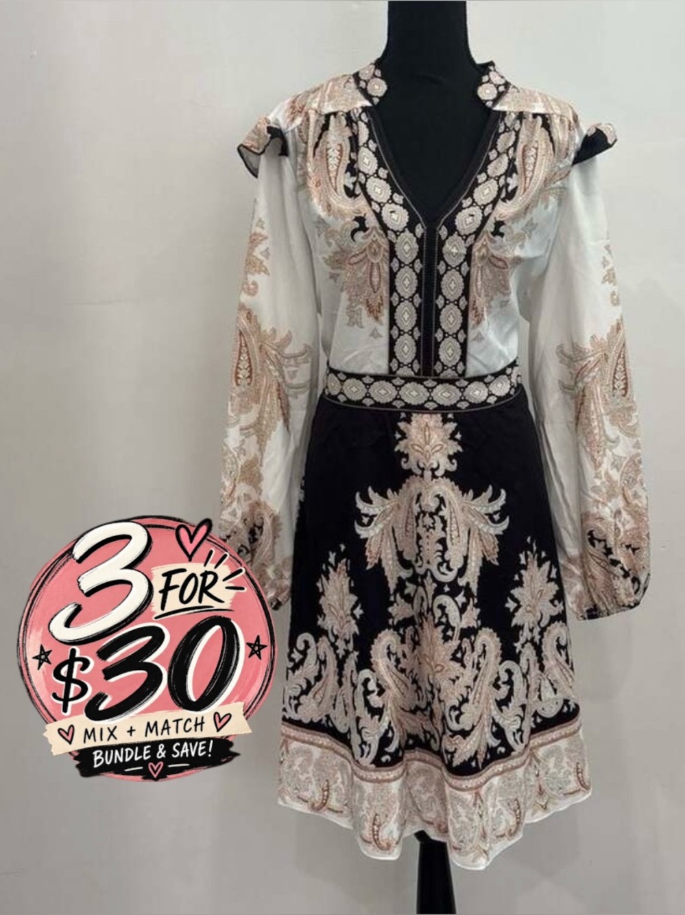 SHEIN Paisley Printed Long Sleeve Mini Dress 3 FOR $30! ✨